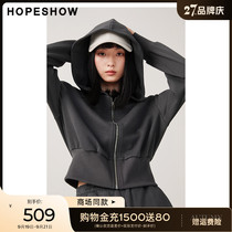 Red sleeve mall with the same hopeshow sports jacket 2022 autumn womens contrast bunny logo zipper hoodie