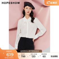 (Barbie co-brand) red-sleeved hopeshow pure white shirt autumn new womens print diamond lapel OL top