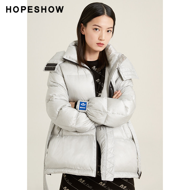 Red sleeve hopeshow down jacket women's winter new shiny large size hooded jacket