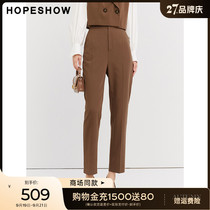 Red sleeve mall with the same hopeshow straight-leg suit pants 2022 autumn new womens solid color high-rise cropped slacks