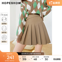 Red sleeved khaki skirt autumn 2022 new womens A-line asymmetrical pleated sweet show thin short skirt
