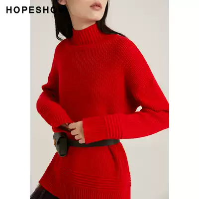 Red Sleeve hopeshow Knit Women's Winter New Pullover Half Turtleneck Sweater