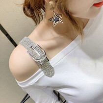 South Korea 2020 spring and summer new sexy one-word collar short sleeve T-shirt woman dress long sleeve swarm with undershirt and shoulder blouse