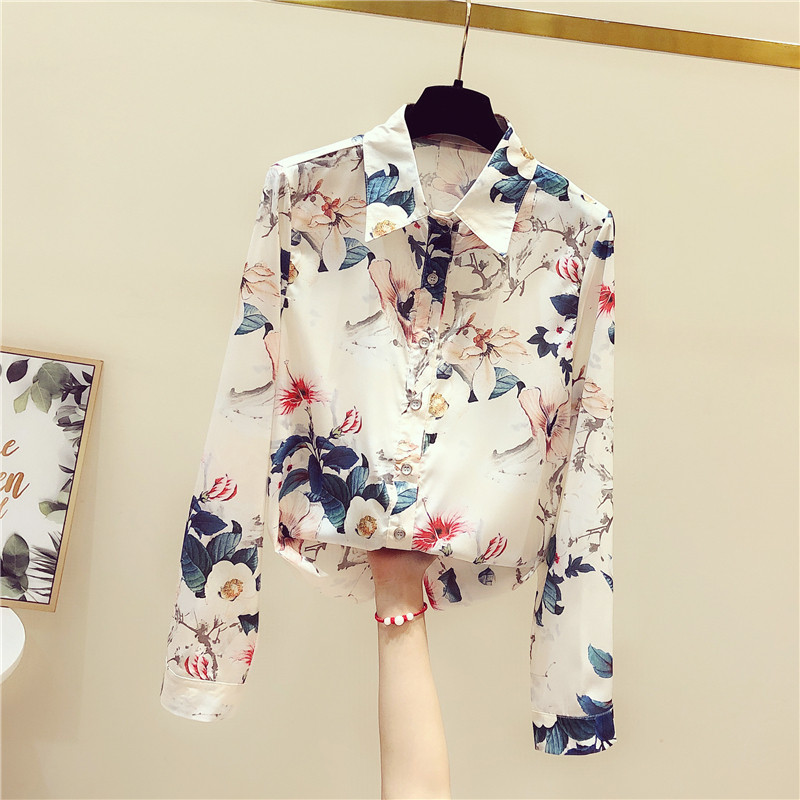 Korean Crushed Flowers Shirt Woman 2022 Chunqiu New Long sleeves Snow Textile Design Sensation Niche Fashion Foreign Pie Light Cooked Shirts