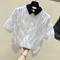Korean Temperament White Snowspinning Shirt Woman Short Sleeve Summer Dress New Super Fairy Ocean Fashion Korean Version Loose Blouse Tide