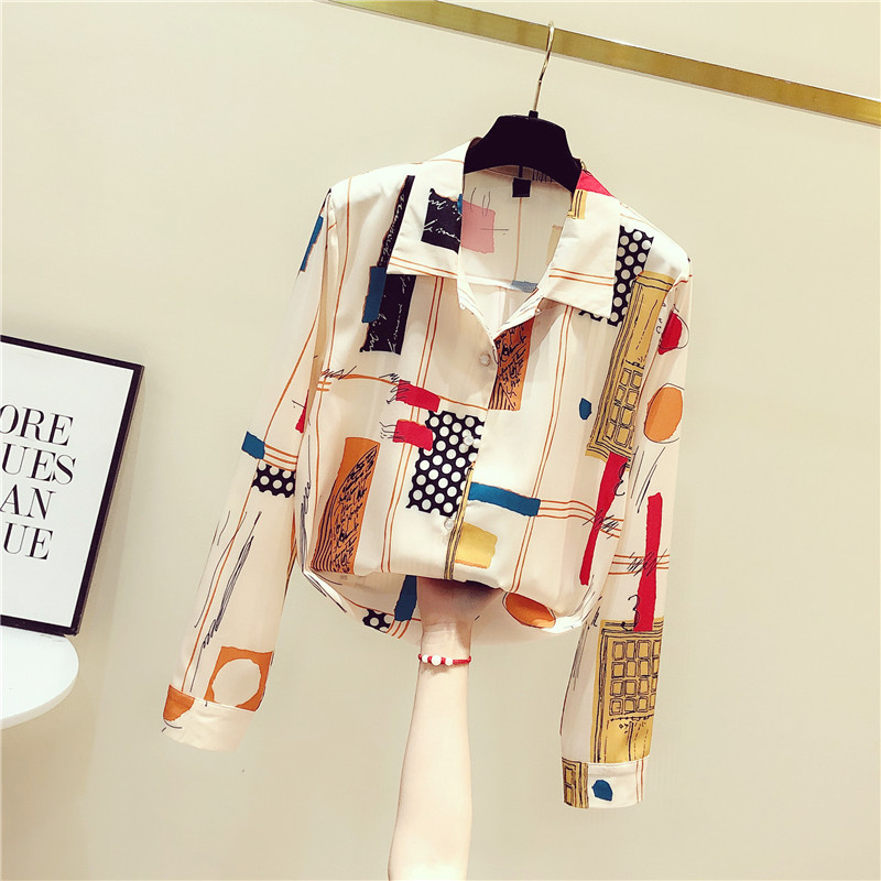 South Korea 2020 Spring new loose retro shirt design sensation Little crowdsourced fashion printed shirts women blouses