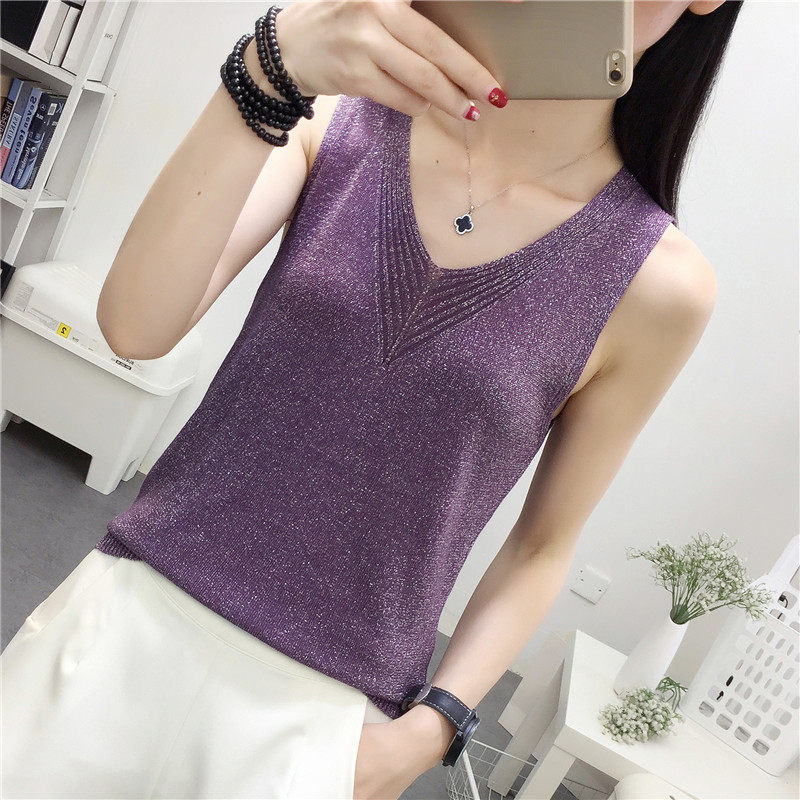 South Korea Harness Vest Woman Outside Wearing Loose Ice Silk Kan Shoulder Knit Inner Hitch Undershirt V Collar Sleeveless Blouse Women Summer