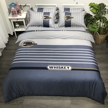 Extremely simple wind pure cotton 100 whole cotton four pieces cover linen Nordic style bed bedding brief high-end mens boys