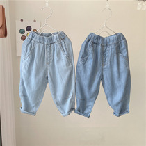 Summer boys Tian silk cotton jeans children thin anti mosquito pants baby boys casual pants trousers air conditioning pants