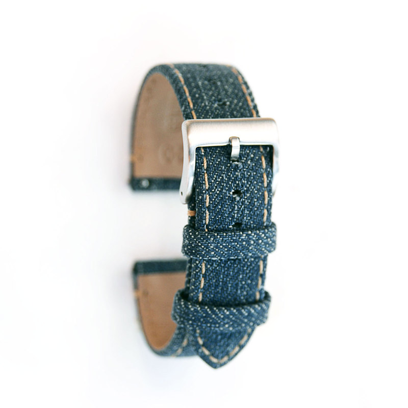 20mm 22mm Brown/Blue Denim Edge-Wrapped Watch Strap Thin and Soft Watch Band