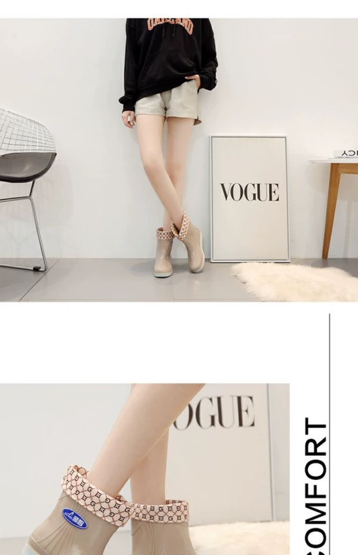 Cộng với giày đi mưa nhung nữ dành cho người lớn mưa giày nam và nữ không thấm nước giày ống ngắn ủng cao su ấm giày cao gót chống trượt thời trang