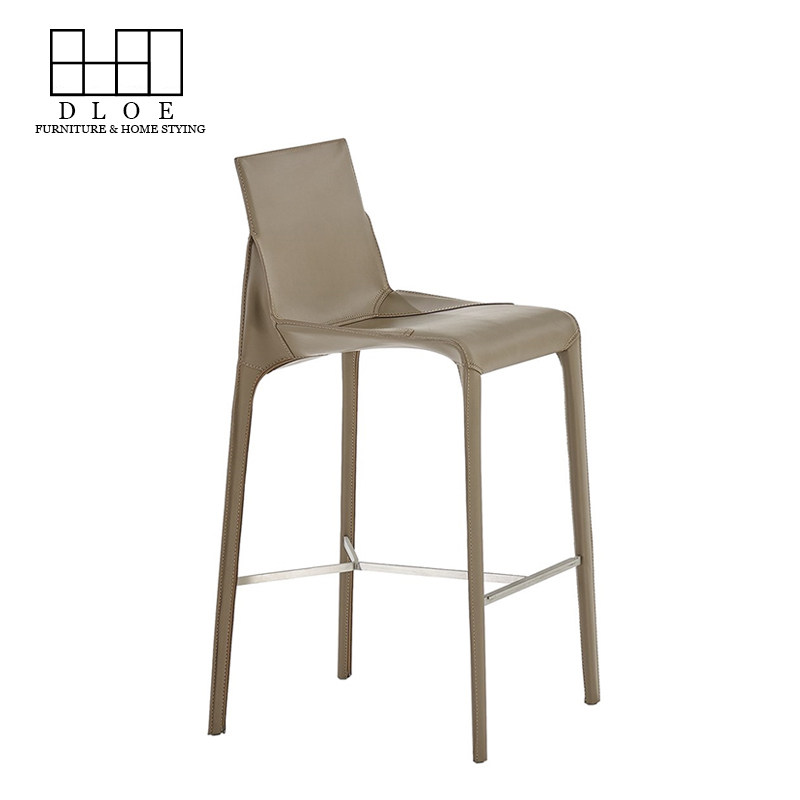Nordic saddle leather household bar chair Modern simple high foot bar chair Light luxury bar chair Reception bar chair