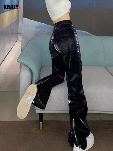 Полиуретановые штаны с молнией, коллекция 2021, свободный крой