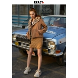 Krazy Модное удерживающее тепло шерстяное шерстяное пальто с молнией, короткая хаки куртка, увеличенная толщина