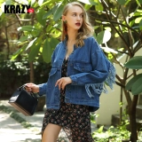 Krazy Модная джинсовая куртка для отдыха, с вышивкой, оверсайз