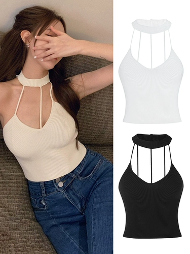 Сексуальная трикотажная цветная базовая майка топ без рукавов, для маленькой груди, коллекция 2022, городской стиль