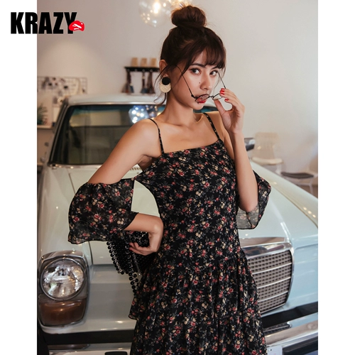 Krazy Сексуальный ретро мегафон, шифоновая весенняя длинная юбка, платье, цветочный принт