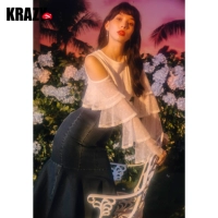 Krazy 2018 Летний новый стиль, срезанный плечо, сказочные перспективы раскрытые расклешенные рукава с плеча с плечами для женщин