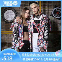 GENANX Lightning Tide Card Printed Jacket Man Fashion Handsome Tooling Personality Hip Hop Fashion Lovers Jacket