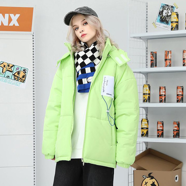 GENANX Lightning Trendy Brand Couple Style Hooded Jacket Winter New Loose Simple Solid Color Cotton Jacket