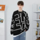 GENANX Lightning Trendy Brand Sweater Men's Winter Round Neck Loose Letter Jacquard Couple Style Knitted Bottoming Sweater