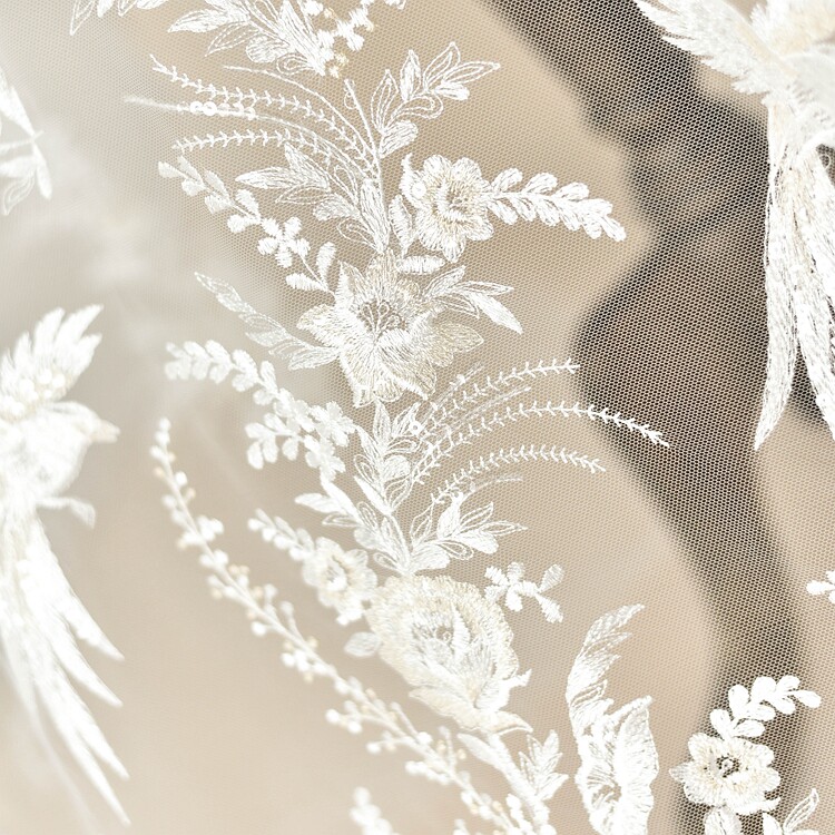 Schöner Blumen vogel Besticktes Spitzens toff, Romantische Hochzeits pailletten, DIY-Kleid, Hochwertig, RS1639 – Detail 11