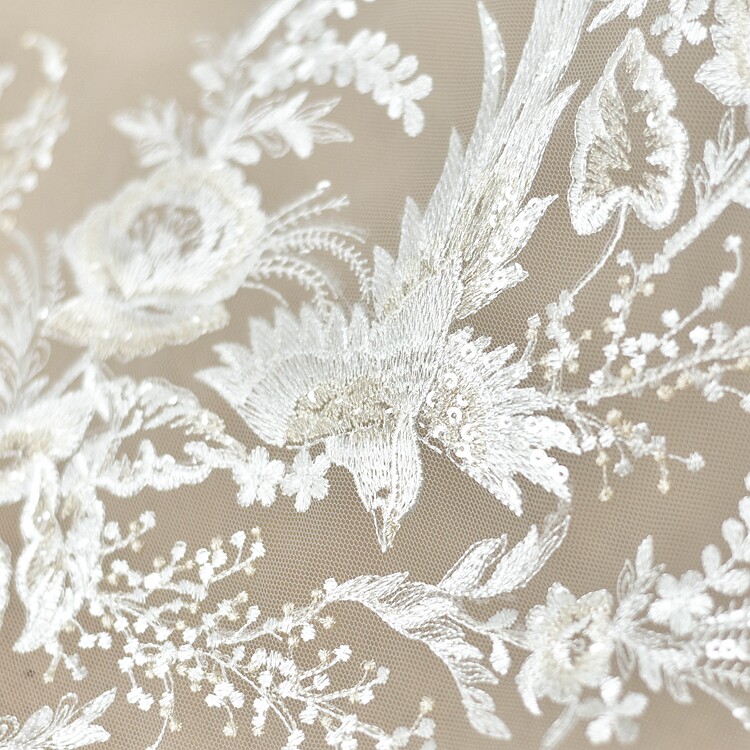 Schöner Blumen vogel Besticktes Spitzens toff, Romantische Hochzeits pailletten, DIY-Kleid, Hochwertig, RS1639 – Detail 10