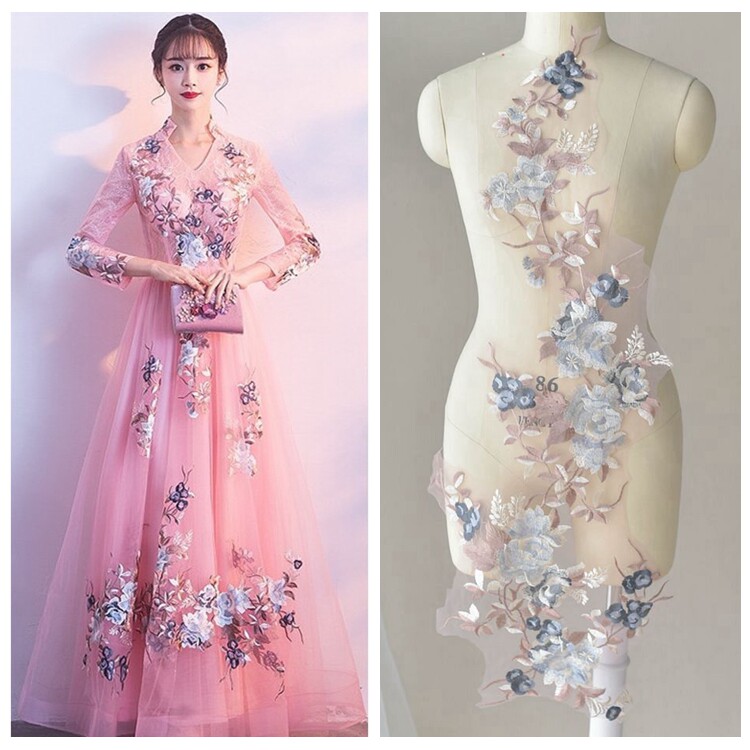 Color lace fabric gown with the same lace Stage embroidery stick-to-hand DIY ornament clothing fabric fabric