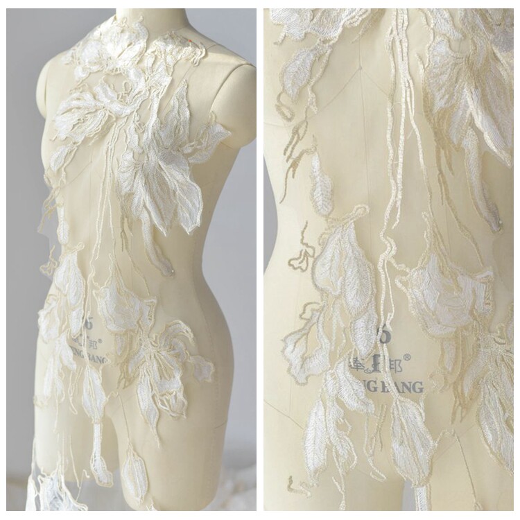 Mega Luxury Gold Embroidered Lace Lace Lace Wedding Dresses Diy Material Clothing Accessories Fabrics Accessories White