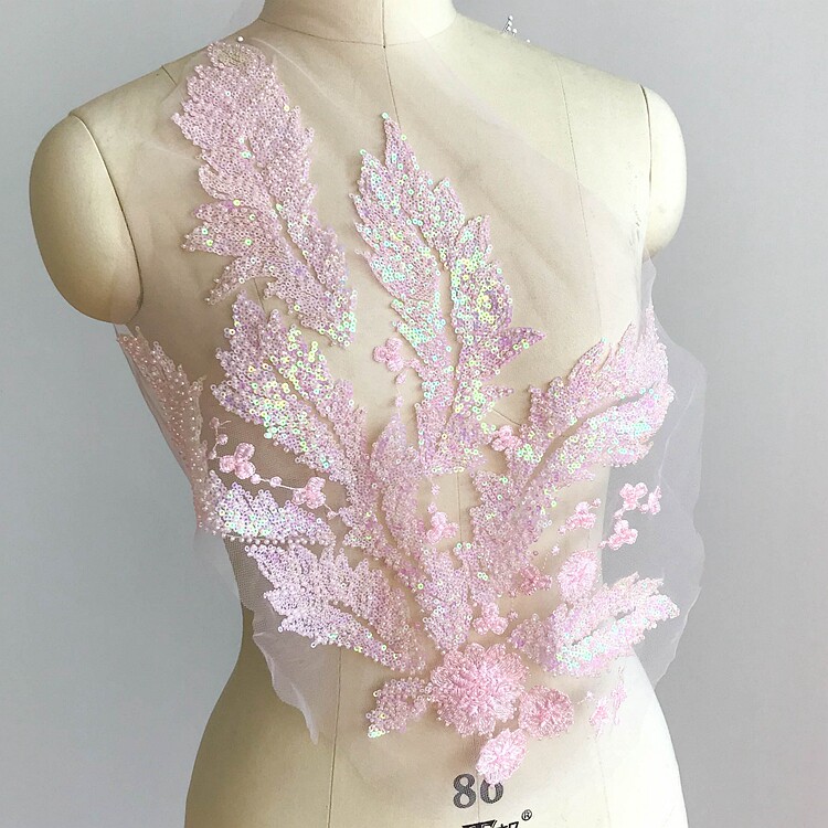 Heavy hand embroidery sequins lace flowers full bead embroidered appliqué wedding dress handmade diy decoration famous ethnic style material