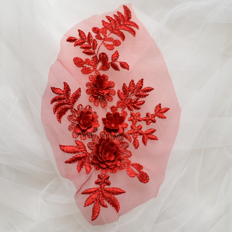 Handgefertigte Perlen 3D Hochzeitskleid-Applikation, DIY Braut-Kopfschmuck, Elfenbeinweißer Spitzenkragen, Stoff-Patch, RS1167, 10 Stück – Detail 6