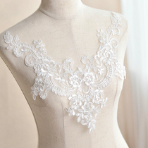 V-neckline lace patch wedding dress dress dress dress fairy dress chest back handmade diy flower material