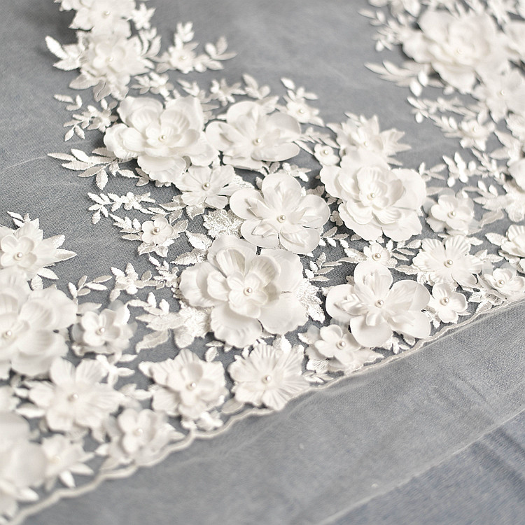 Elfenbein weißes Brautkleid Spitze Stoff, 3D Chiffon Blumen, Nagel Satin Bead, Europäische Spitze Stoff, RS583 – Detail 9