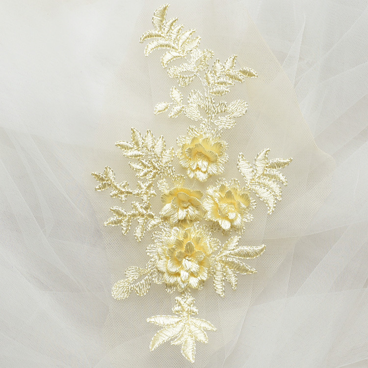 Handgefertigte Perlen 3D Hochzeitskleid-Applikation, DIY Braut-Kopfschmuck, Elfenbeinweißer Spitzenkragen, Stoff-Patch, RS1167, 10 Stück – Detail 16