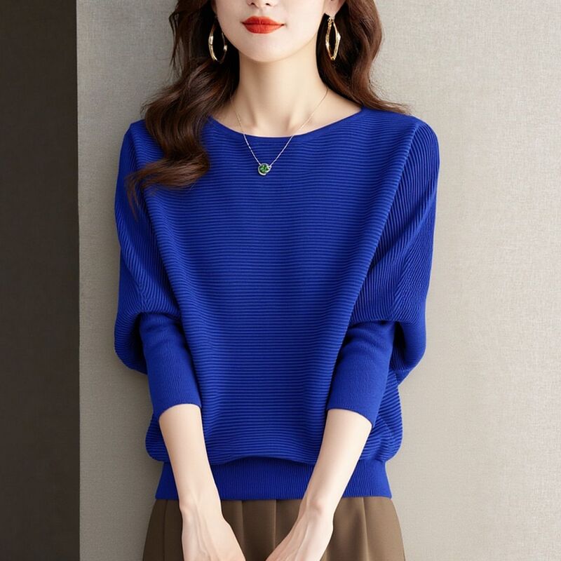 [Conceals Flaws and Looks Slimming] Spring and Autumn Knitted Sweater for Women, Fashionable and Stylish Batwing Sleeve Loose Wool Top for Outerwear