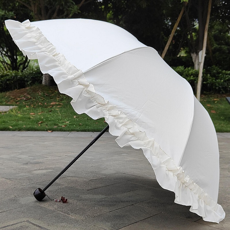 Off-White 70% off Sun Umbrella with Ruffled Lace, Sun Protection, Sunshade, Rain Umbrella, Extra Large, Solid Color, Fresh and Stylish Umbrella