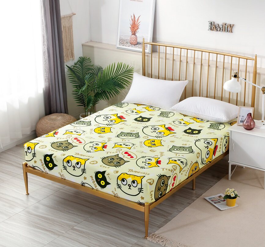 Yellow Cat Cotton Cartoon Fitted Pillow Bag Combination 3ft 4ft Half Bedspread Racing Big Mouth Elastic Cushion Cover
