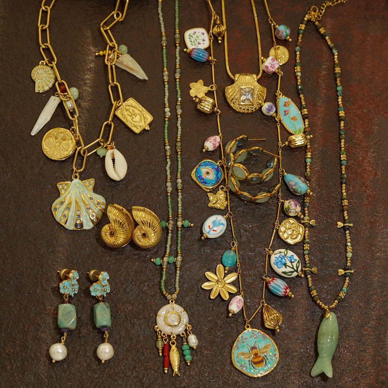 ins Southern French Garden Vintage French Market Ocean Style Necklace Bracelet Bohemian Layered Wear