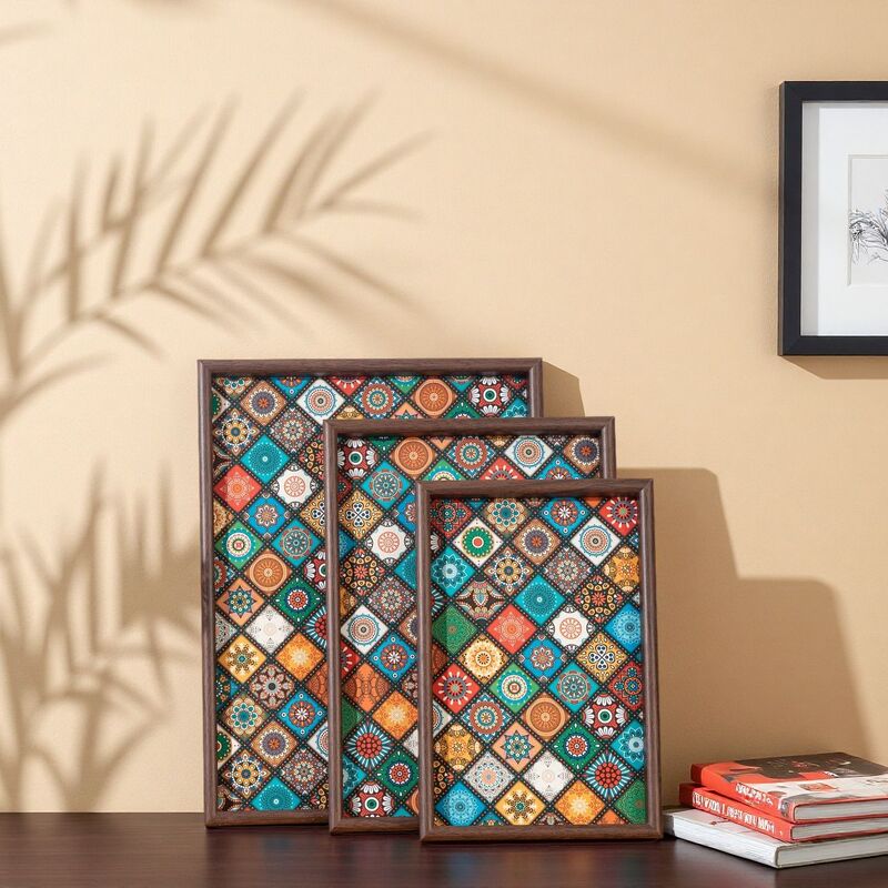 Bohemian Style Photo Frame Ornament Tray, Creative Storage Tray for Living Room, Jewelry, Snacks, Household Storage Tray