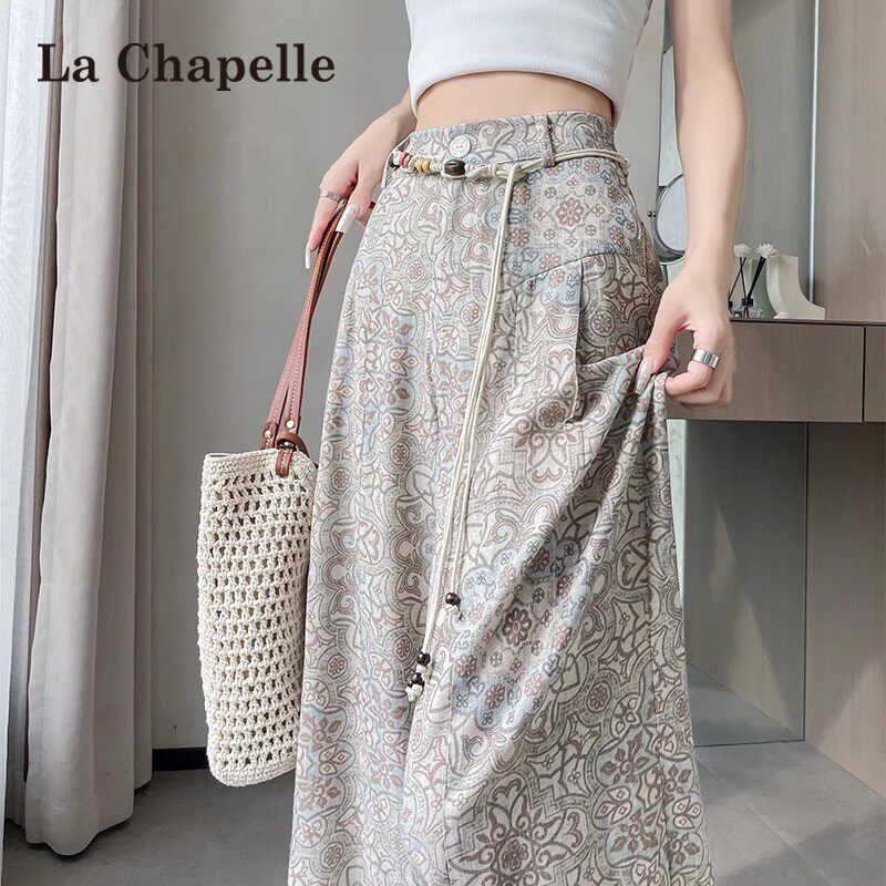 La Chapelle Bohemian Print Tencel Linen Pants for Women, Summer Thin High-Waisted Casual Wide-Leg Trousers