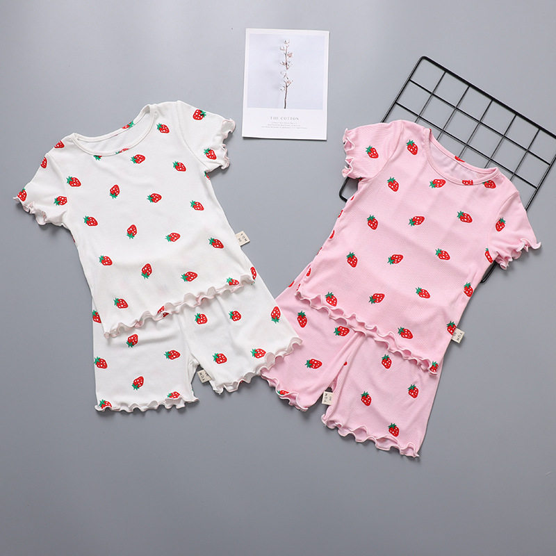 Children's summer thin section short-sleeved suit breathing modal home clothes girls small sling pajamas baby air-conditioning clothes