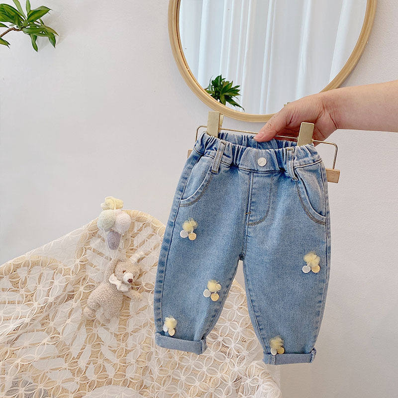 Girl Spring and Autumn Jeans Child Han Ping Yang Leisure Pants Girl Baby Stretch Little Son Pants