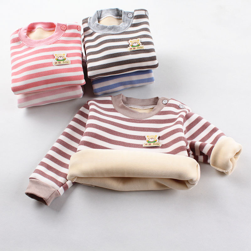 Autumn and winter clothing 1-2-3 years old female baby plus velvet bottoming shirt boy baby 4 children's thermal top autumn clothing single piece underwear