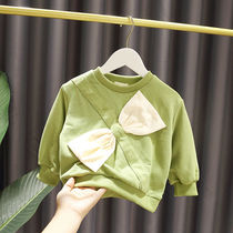 Female Baby Foreign Air Butterfly Knot Sweatshirt 2022 Autumn Clothing New Children Han Edition Girl Cute Fashion Casual T-shirt