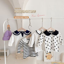 Girls tops spring and autumn dress 1 year old babys air tip point T - shirt daughter baby babys hundred and striped long sleeve blouse