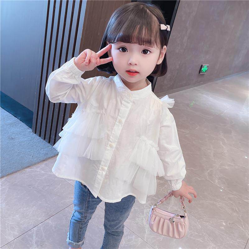 Girl's shirt Spring and Autumn Children's Spring Gas Wears Spring Wears Spring Sleeve Shirt Baby Baby White Shirt