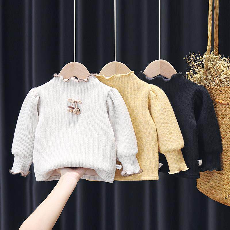 Children's clothing fall and winter girl one - body fucker blouse 3 baby bubble sleeve tops girl plus thickening T - shirt