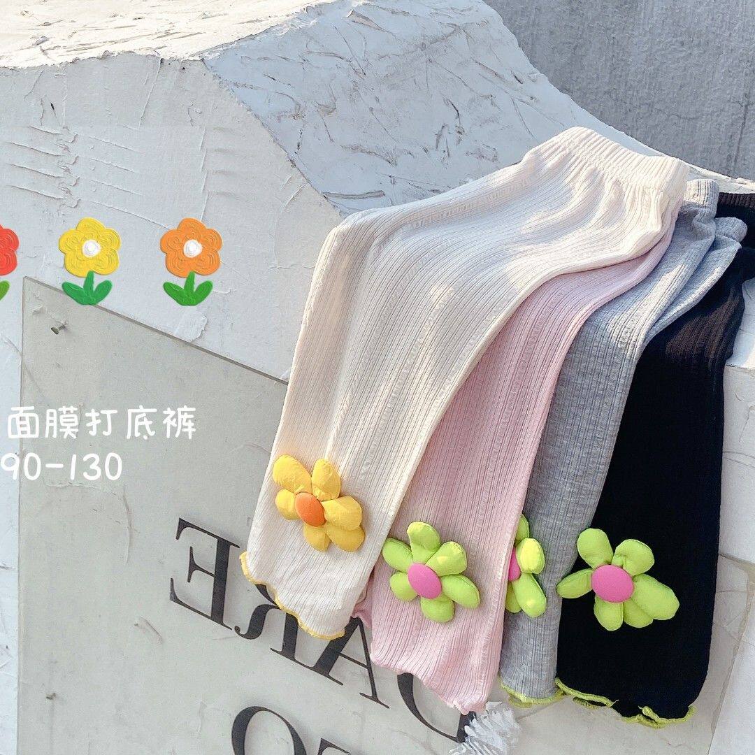 2022 summer in wind small flower cool 9 points bottle girl baby pure cotton wear gas elastic nine pants