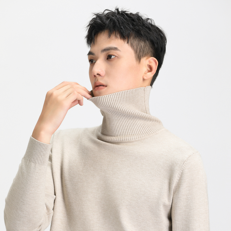 Autumn and Winter Turtleneck Sweater for Men, Loose and Versatile, Fleece-Lined and Thickened, White Base Shirt, Collared Knitwear