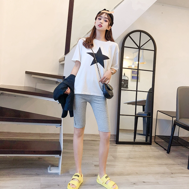 Mùa hè đen thể thao chạm đáy năm điểm quần short phụ nữ mặc cotton mỏng phần thời trang thể dục bó sát kéo dài 5 điểm quần short - Quần short